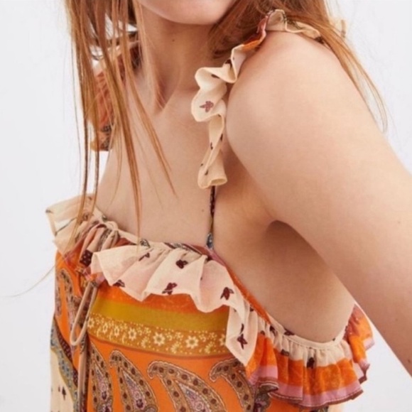 Zara Cream and Orange Tiered Maxi Sundress - Picture 4 of 15